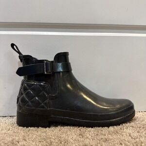 Hunter Boots Womens Size 8 Black Quilted Ankle Rain Pull On Rubber Booties